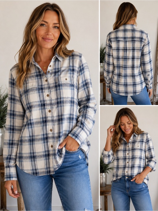 Carhartt Tops - Carhartt White and Blue Plaid Button-Down Shirt XL
